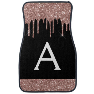 Rose Gold Pink Black Glitter Sparkle Monogram Car Car Floor Mat