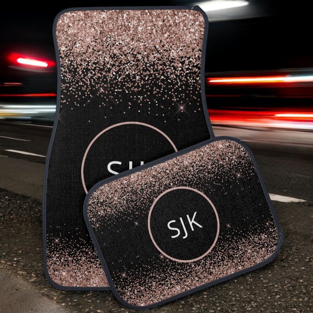Rose Gold Pink Black Glitter Sparkle Monogram Car Floor Mat (Creator Uploaded)
