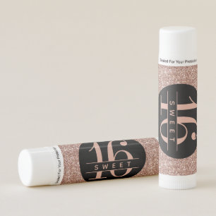 Rose Gold Pink Black Glitter Sweet 16 Party Favor Lip Balm