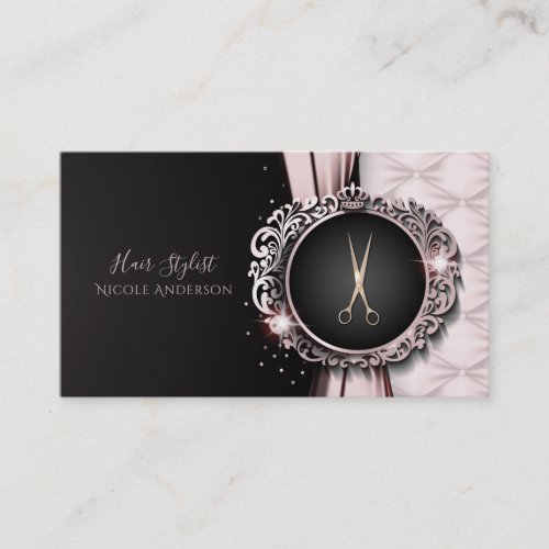 Rose Gold Pink  Black Luxury Hair Stylist Business Card