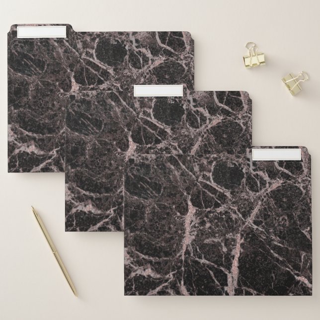 Rose Gold Pink & Black Modern Marble Luxury Glam File Folder (Set)