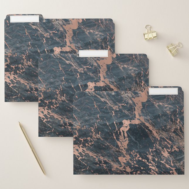 Rose Gold Pink &  Blue Modern Marble Luxury Glam File Folder (Set)