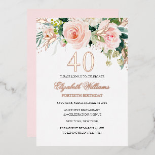 Rose Gold Pink Blush 40th Birthday Foil Invitation