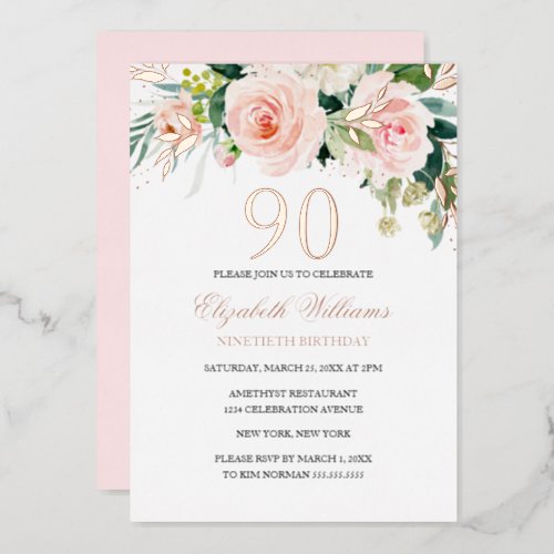 Rose Gold Pink Blush 90th Birthday Foil Invitation