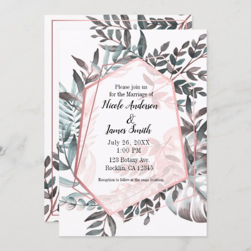 Rose Gold Pink Blush Botanical Wedding Marriage Invitation