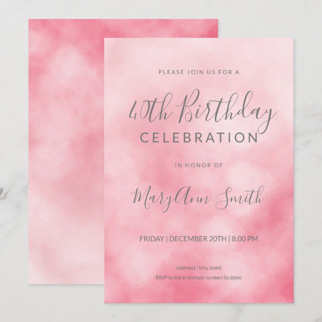 Rose Gold Pink Blush Foil 40th Birthday Glitter Invitation (Front/Back)
