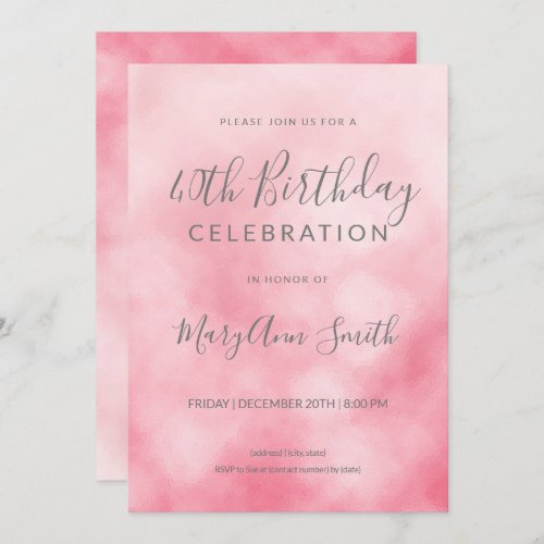 Rose Gold Pink Blush Foil 40th Birthday Glitter Invitation