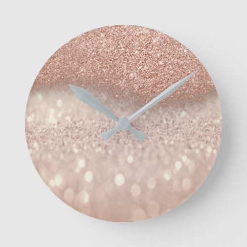 Rose Gold Pink Blush Glitter Minimal Ombre Elegant Round Clock