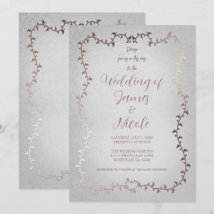 Rose Gold Pink Botanical Leaves Storybook Wedding Invitation