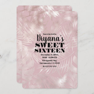 Rose Gold Pink Botanical Tropical Palm Sweet 16 Invitation