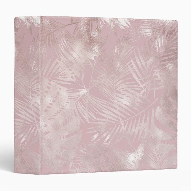 Rose Gold Pink Botanical Tropical Palm Tree Leaves 3 Ring Binder (Front/Spine)