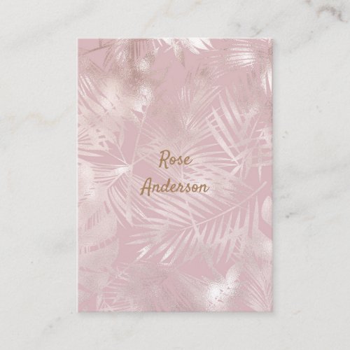 Rose Gold Pink Botanical Tropical Palm Tree Leaves Business Card