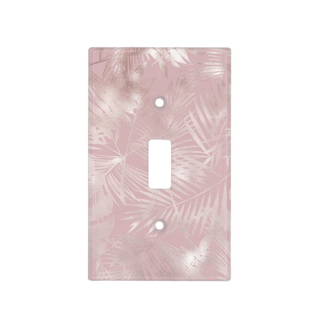 Rose Gold Pink Botanical Tropical Palm Tree Leaves Light Switch Cover (Front)