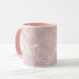 Rose Gold Pink Botanical Tropical Palm Tree Leaves Mug