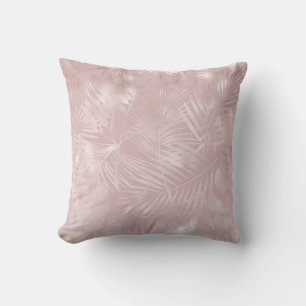 Rose Gold Pink Botanical Tropical Palm Tree Leaves Throw Pillow