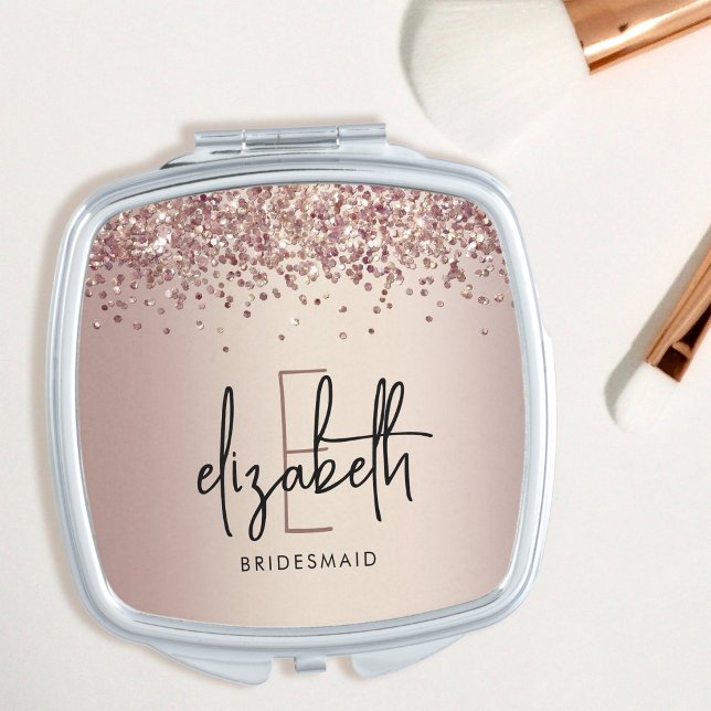 Rose Gold Pink Bridesmaid Gift Elegant Script Compact Mirror (Creator Uploaded)