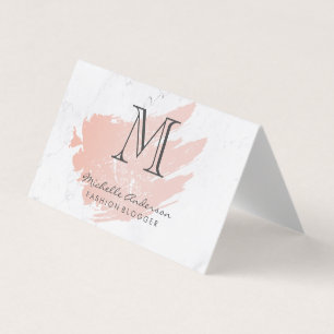 Rose Gold Pink Brushed Marble Classic Monogram Business Card