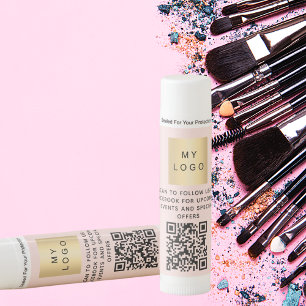 Rose gold pink business logo QR code Facebook Lip Balm