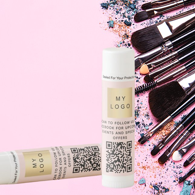 Rose gold pink business logo QR code Facebook Lip Balm (Creator Uploaded)