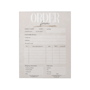 Rose Gold Pink Business Order Form Notepad
