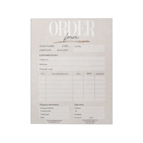 Rose Gold Pink Business Order Form Notepad