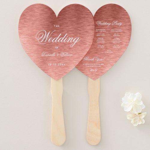 Rose Gold Pink Calligraphy Heart Wedding Program Hand Fan