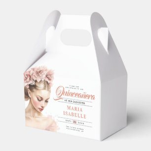 Rose Gold Pink Calligraphy Quinceanera Party Favor Boxes