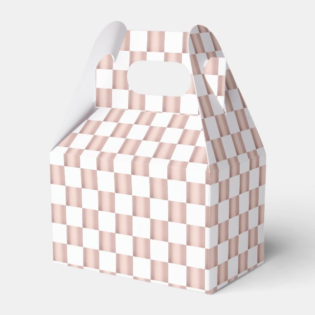 Rose Gold Pink Checkerboard Pattern Favor Boxes (Front Side)