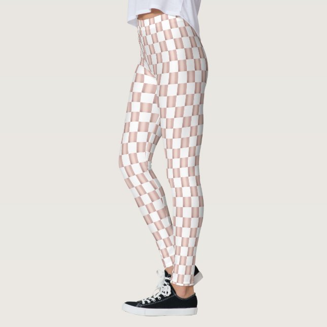 Rose Gold Pink Checkerboard Pattern Leggings (Left)