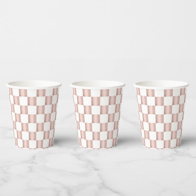 Rose Gold Pink Checkerboard Pattern Paper Cups (Multi)