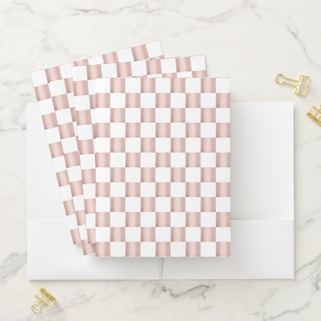 Rose Gold Pink Checkerboard Pattern Pocket Folder (In Situ)