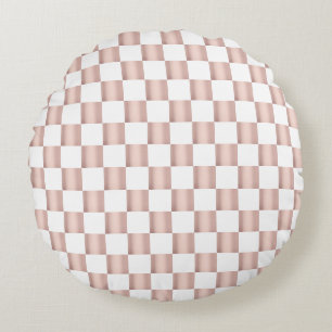 Rose Gold Pink Checkerboard Pattern  Round Pillow