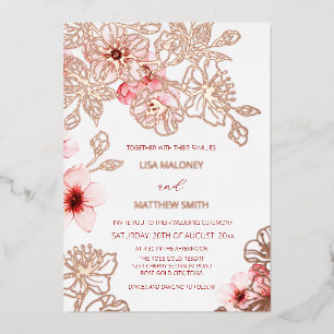 Rose Gold Pink Cherry Blossom   Photo Wedding Foil Invitation