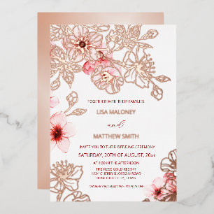 Rose Gold Pink Cherry Blossom Wedding Foil Invitation