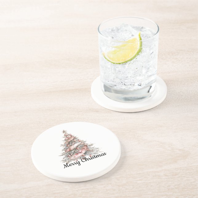 Rose Gold Pink Christmas Tree Coaster (Side)