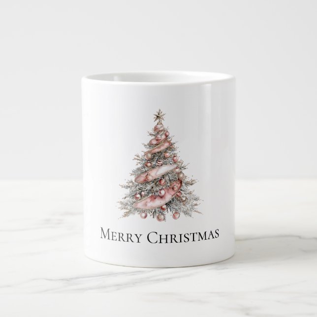Rose Gold Pink Christmas Tree Giant Coffee Mug (Front)