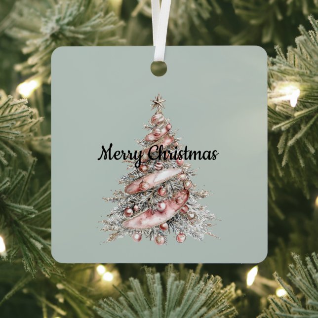 Rose Gold Pink Christmas Tree Metal Ornament (Insitu)