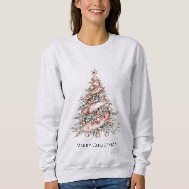 Rose Gold Pink Christmas Tree Sweatshirt (Front)
