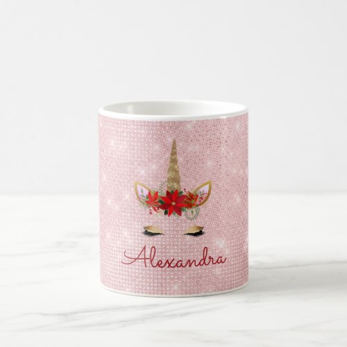 Rose Gold Pink Christmas Unicorn Monogram Coffee Mug