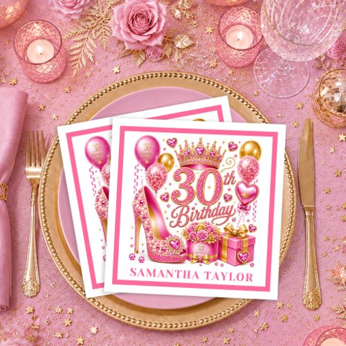 Rose Gold Pink Confetti 30th Birthday Napkins