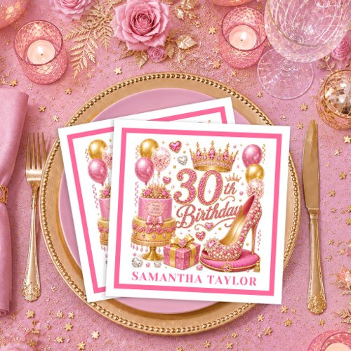 Rose Gold Pink Confetti 30th Birthday Napkins
