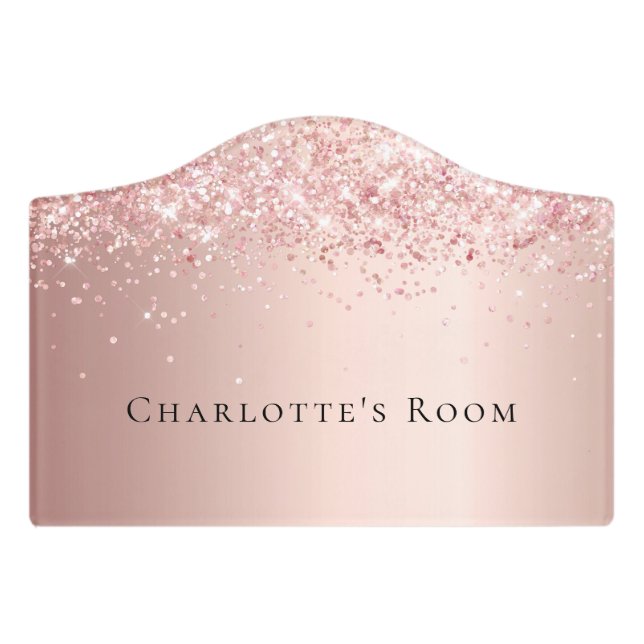 Rose gold pink confetti name door sign (Small Crest Front)