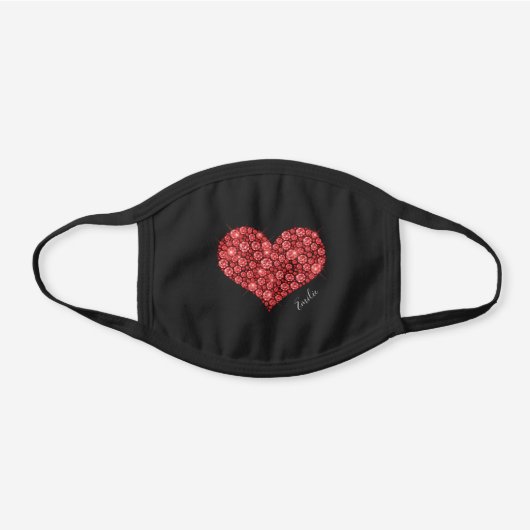 Rose Gold Pink Cute Custom Glitter Sparkle Heart Black Cotton Face Mask (Front)