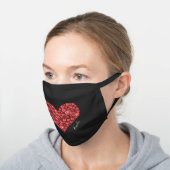 Rose Gold Pink Cute Custom Glitter Sparkle Heart Black Cotton Face Mask (Angled)
