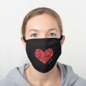 Rose Gold Pink Cute Custom Glitter Sparkle Heart Black Cotton Face Mask (Worn)
