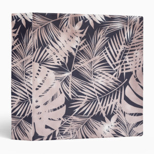 Rose Gold Pink Dark Tropical Palm Tree Leaves 3 Ring Binder