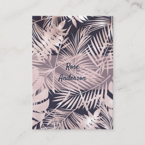 Rose Gold Pink Dark Tropical Palm Tree Leaves Business Card