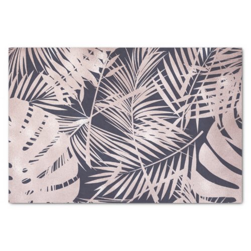 Rose Gold Pink Dark Tropical Palm Tree Leaves Tissue Paper