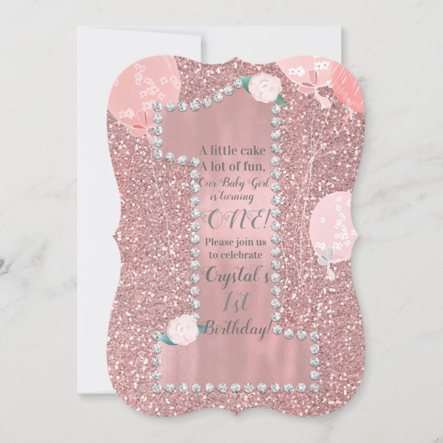 Rose Gold Pink & Diamonds ONE 1st Birthday Party Invitation (Front)
