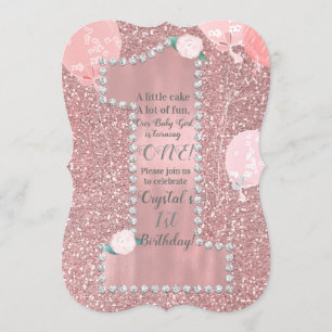 Rose Gold Pink & Diamonds ONE 1st Birthday Party Invitation